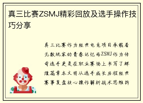 真三比赛ZSMJ精彩回放及选手操作技巧分享