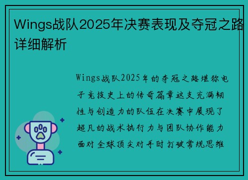 Wings战队2025年决赛表现及夺冠之路详细解析